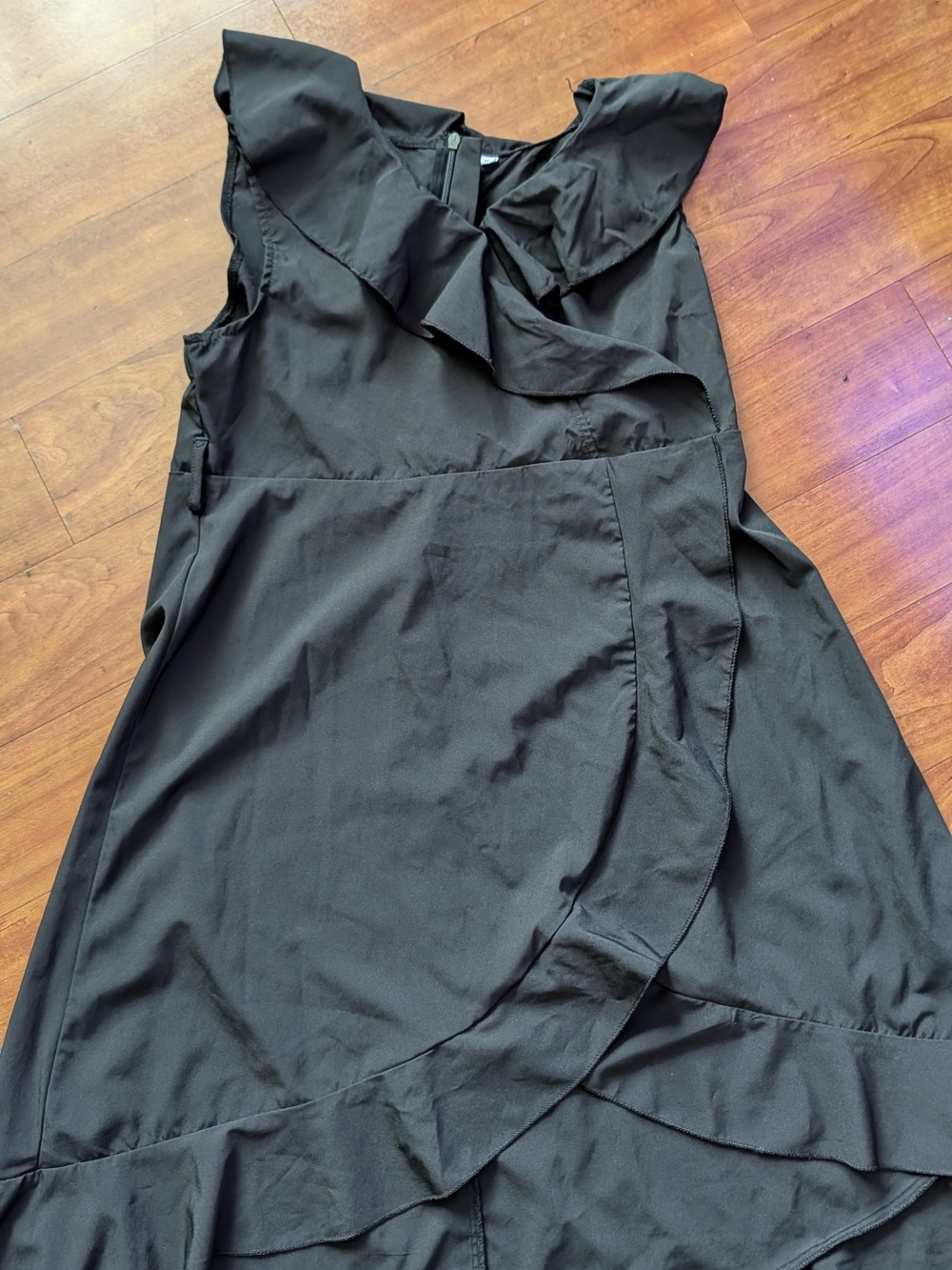 Black Ruffle Wrap-Detail Dress